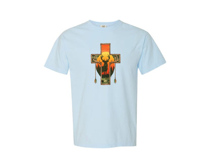 brand:Comfort Colors|color:Chambray|Deer Cross Rustic Hunting Cross Sub Graphic T-Shirt