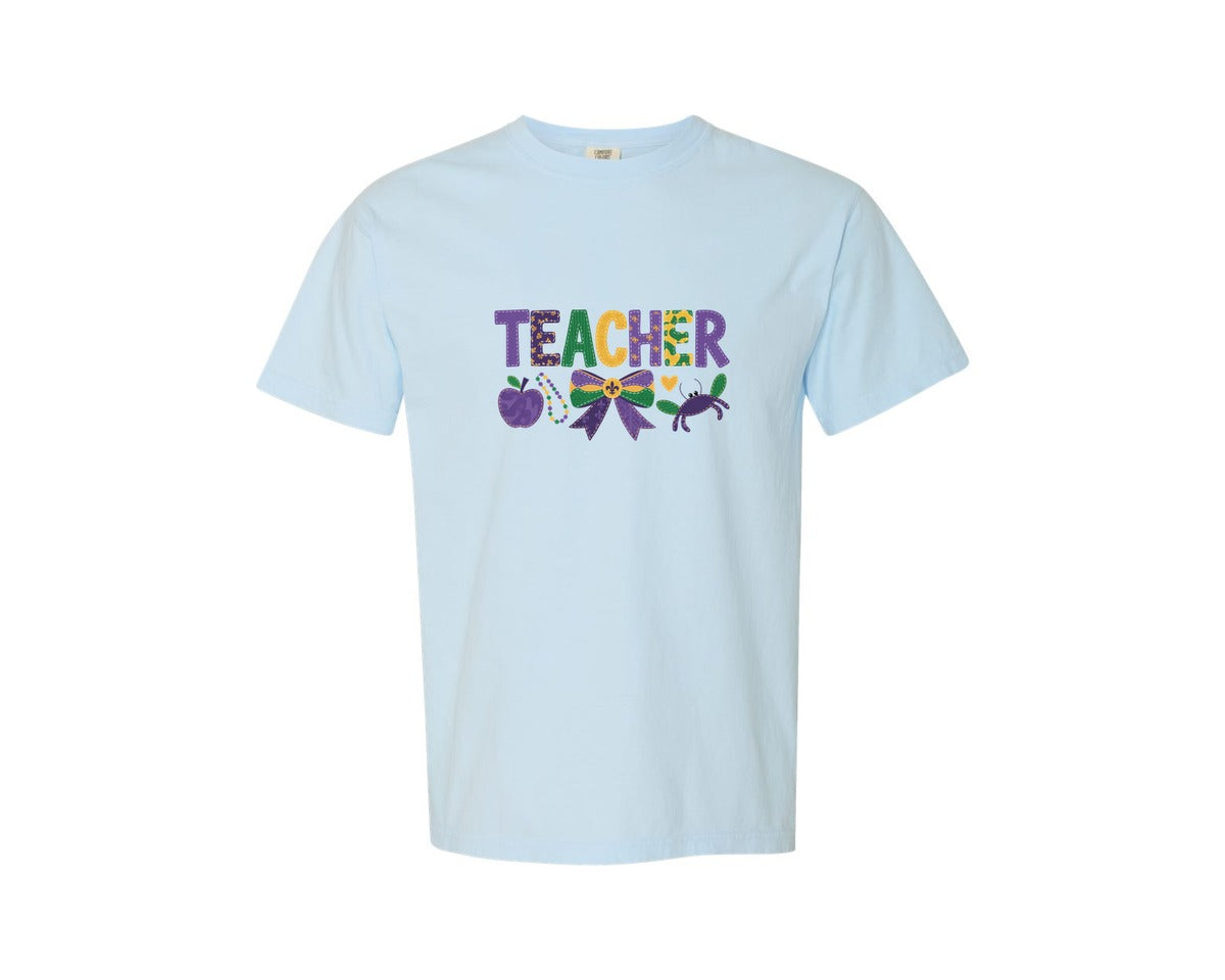 brand:Comfort Colors|color:Chambray|Mardi Gras Teacher 3 Graphic T-Shirt