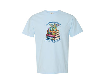 brand:Comfort Colors|color:Chambray|Im Not A Bookworm Im A Book Dragon 8 Graphic T-Shirt