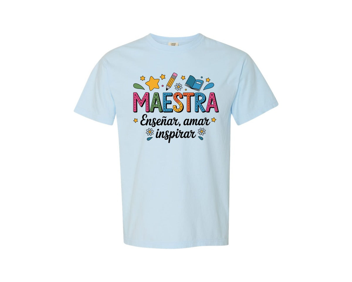 brand:Comfort Colors|color:Chambray|Retro Maestra Spanish Teacher Graphic T-Shirt