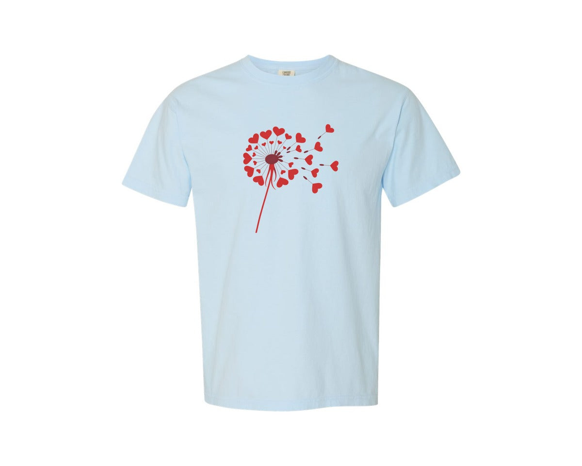 brand:Comfort Colors|color:Chambray|Valentines Day Heart Dandelion 2 Graphic T-Shirt