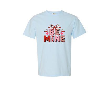 brand:Comfort Colors|color:Chambray|Be Mine Valentine Coquette Bow Graphic T-Shirt