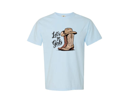 brand:Comfort Colors|color:Chambray|Lets Go Girls Cowboy Boots And Ha Graphic T-Shirt
