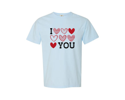 brand:Comfort Colors|color:Chambray|I Love You Hearts Valentine Day Graphic T-Shirt
