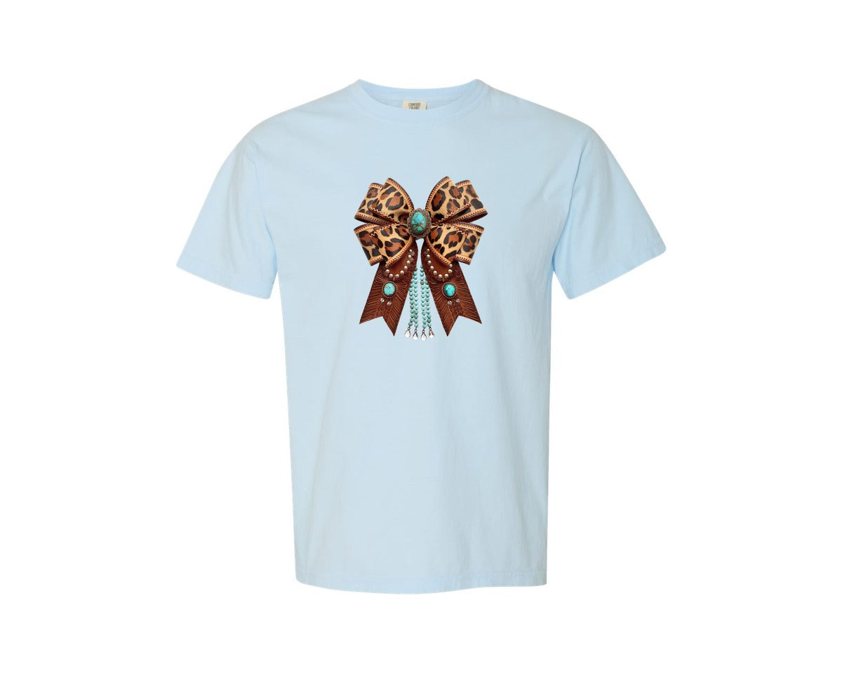 brand:Comfort Colors|color:Chambray|Western Leopard Bow Bohemian Coquette Graphic T-Shirt