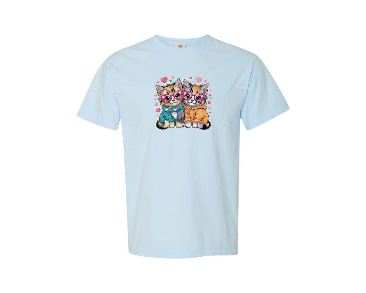 brand:Comfort Colors|color:Chambray|Whimsical Valentine Cats Graphic T-Shirt