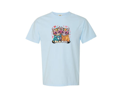brand:Comfort Colors|color:Chambray|Whimsical Valentine Cats Graphic T-Shirt