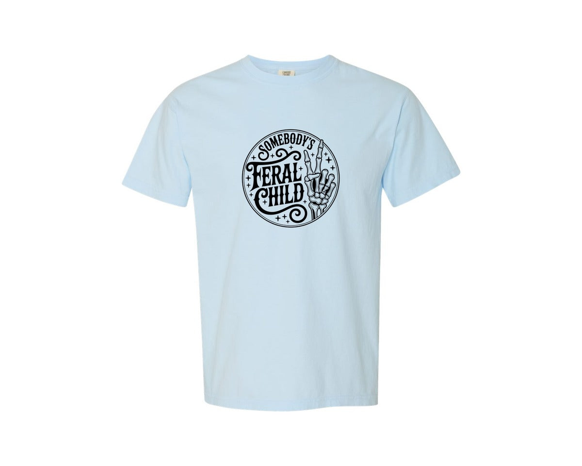 brand:Comfort Colors|color:Chambray|Somebodys Feral Child 6 Graphic T-Shirt