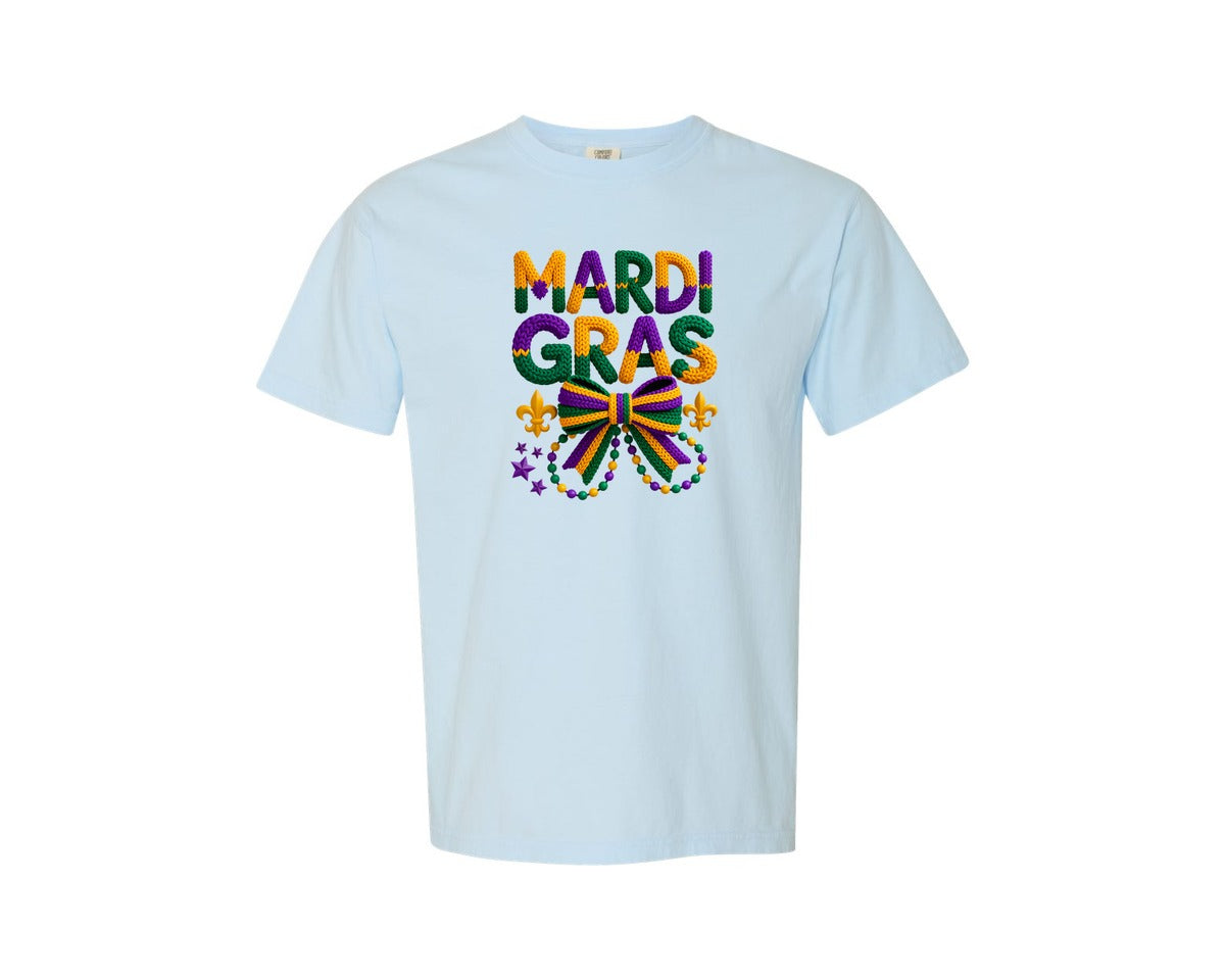 brand:Comfort Colors|color:Chambray|Faux Yran Latch Hook Mardi Gras Graphic T-Shirt