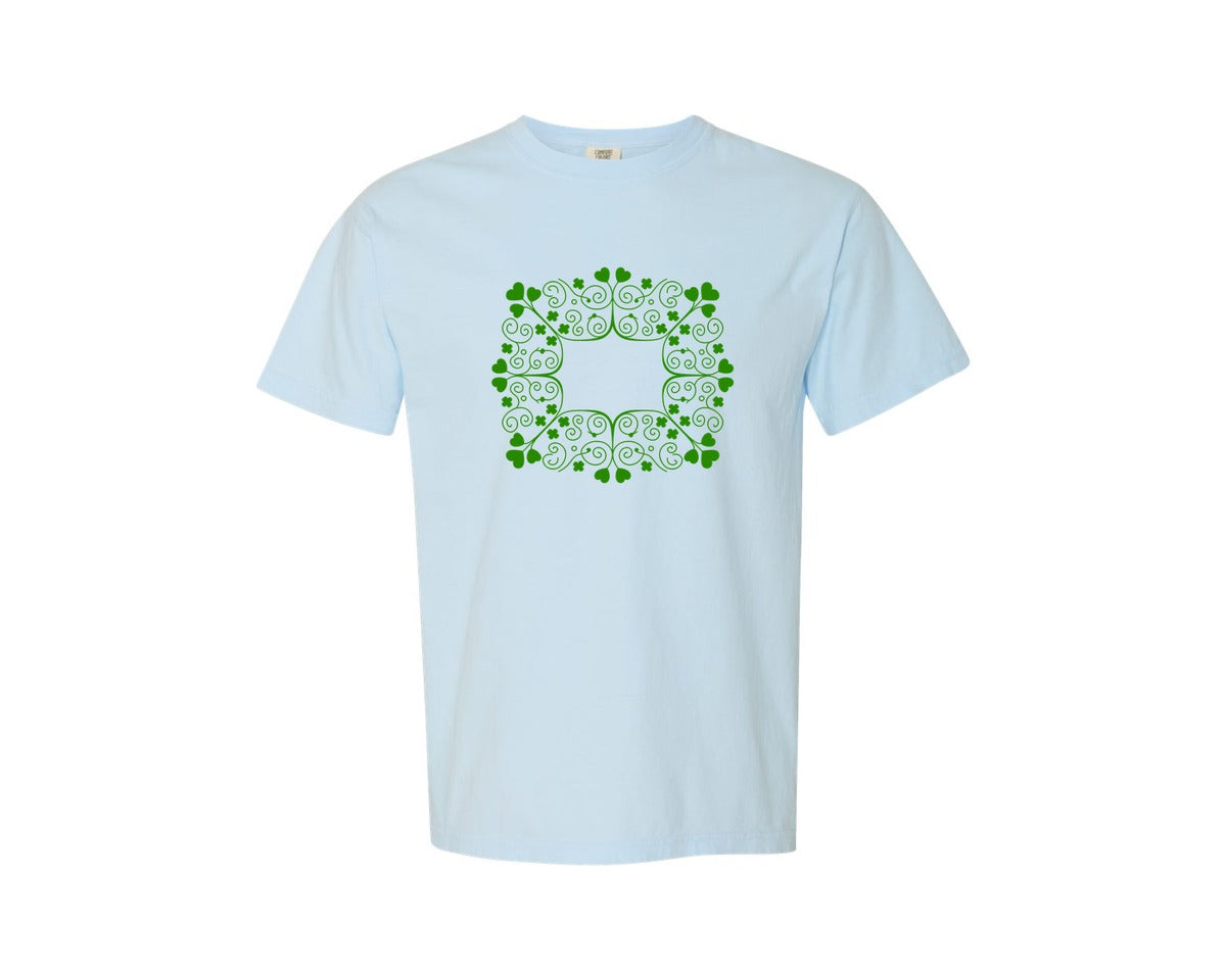 brand:Comfort Colors|color:Chambray|Shamrock Decorative Saint Patrick Frames Graphic T-Shirt