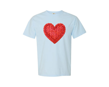 brand:Comfort Colors|color:Chambray|Chunky Faux Crochet Braided Heart Graphic T-Shirt