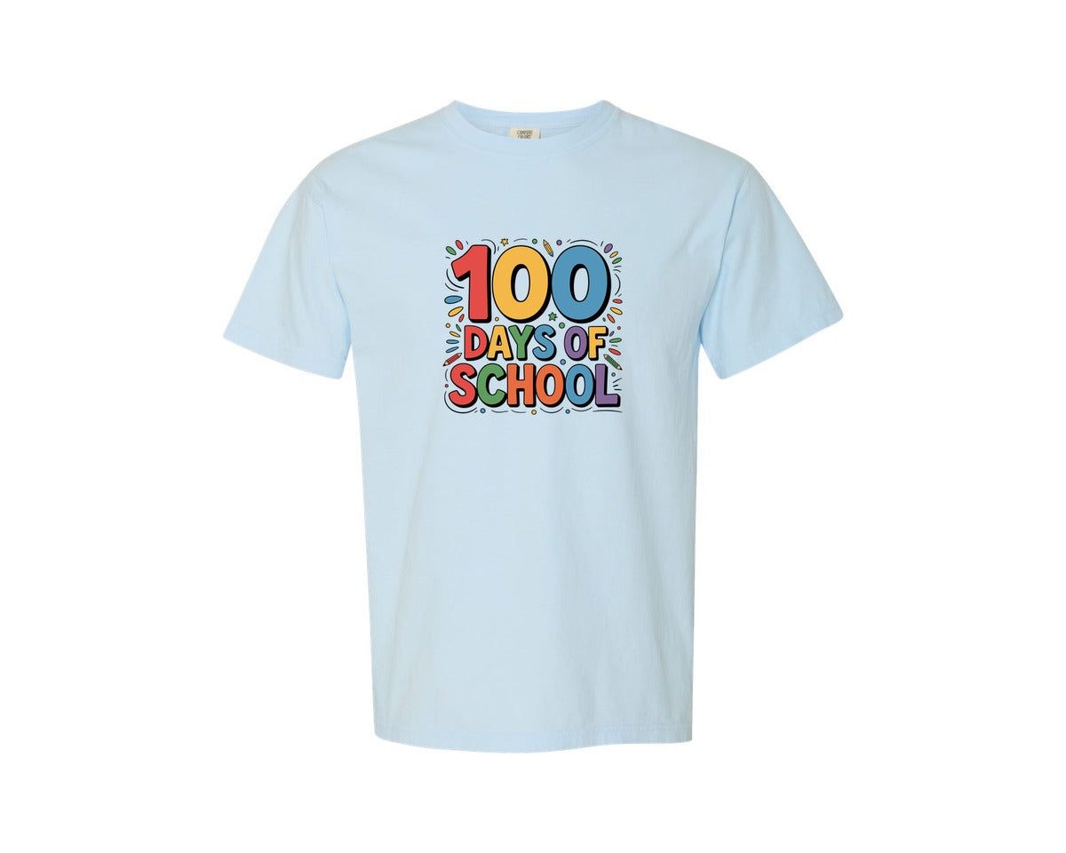 brand:Comfort Colors|color:Chambray|100 Days Of School Happy 100 Days 5 Graphic T-Shirt