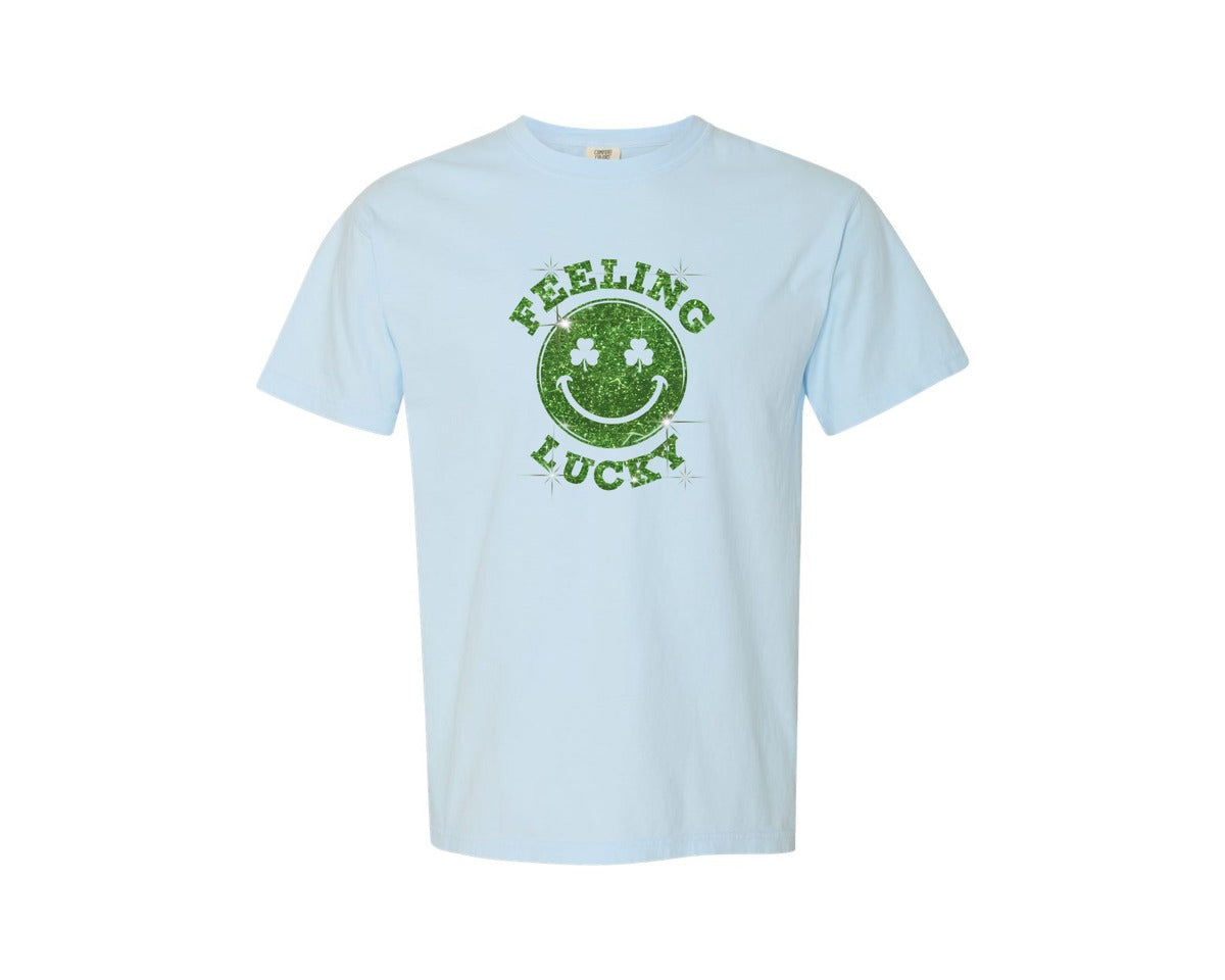 brand:Comfort Colors|color:Chambray|Feeling Lucky Design Graphic T-Shirt