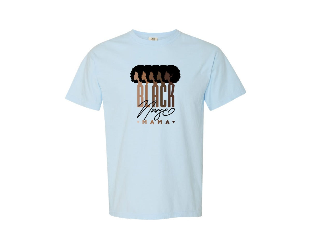 brand:Comfort Colors|color:Chambray|Black Nurse Mama Black History Month Graphic T-Shirt