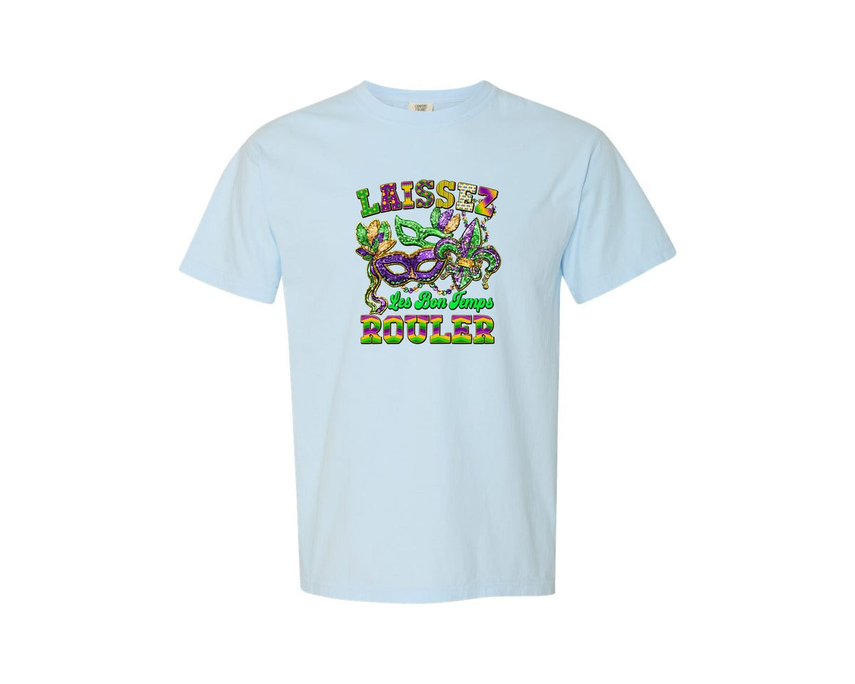 brand:Comfort Colors|color:Chambray|Laissez Les Bon Temps Rouler Faux Sequin Graphic T-Shirt