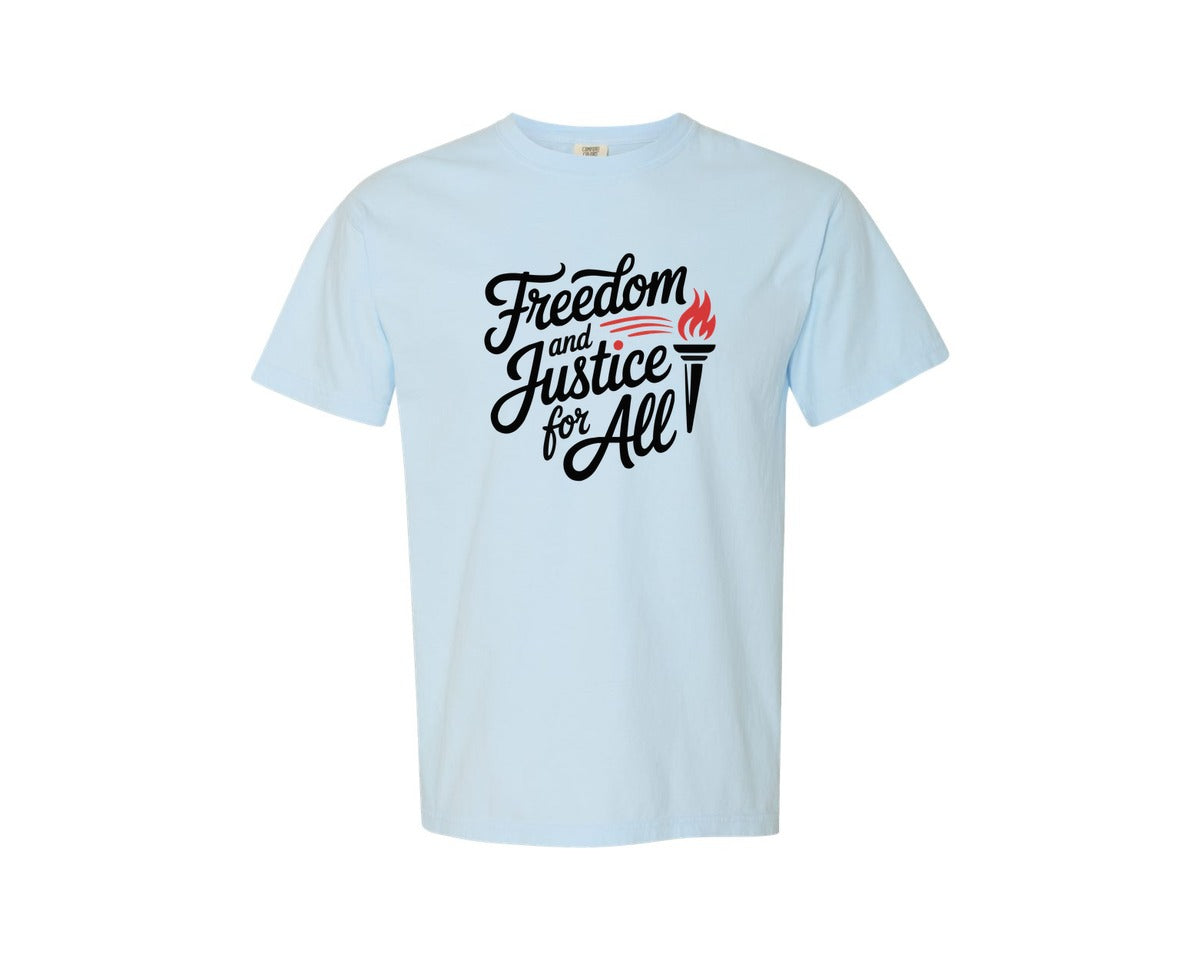 brand:Comfort Colors|color:Chambray|Freedom And Justice All Design Graphic T-Shirt