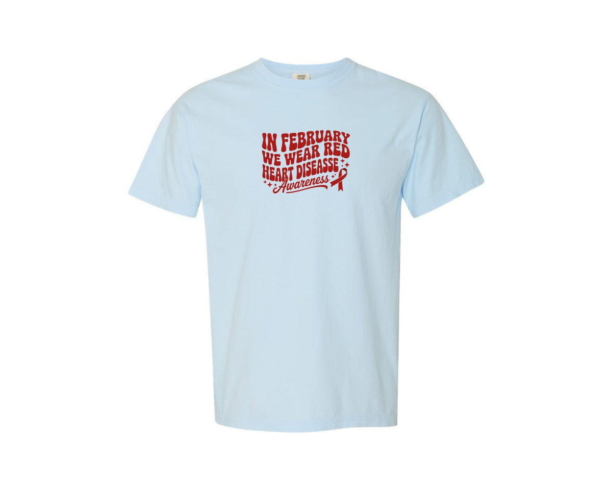 brand:Comfort Colors|color:Chambray|In February We Wear Red Heart 2 Graphic T-Shirt