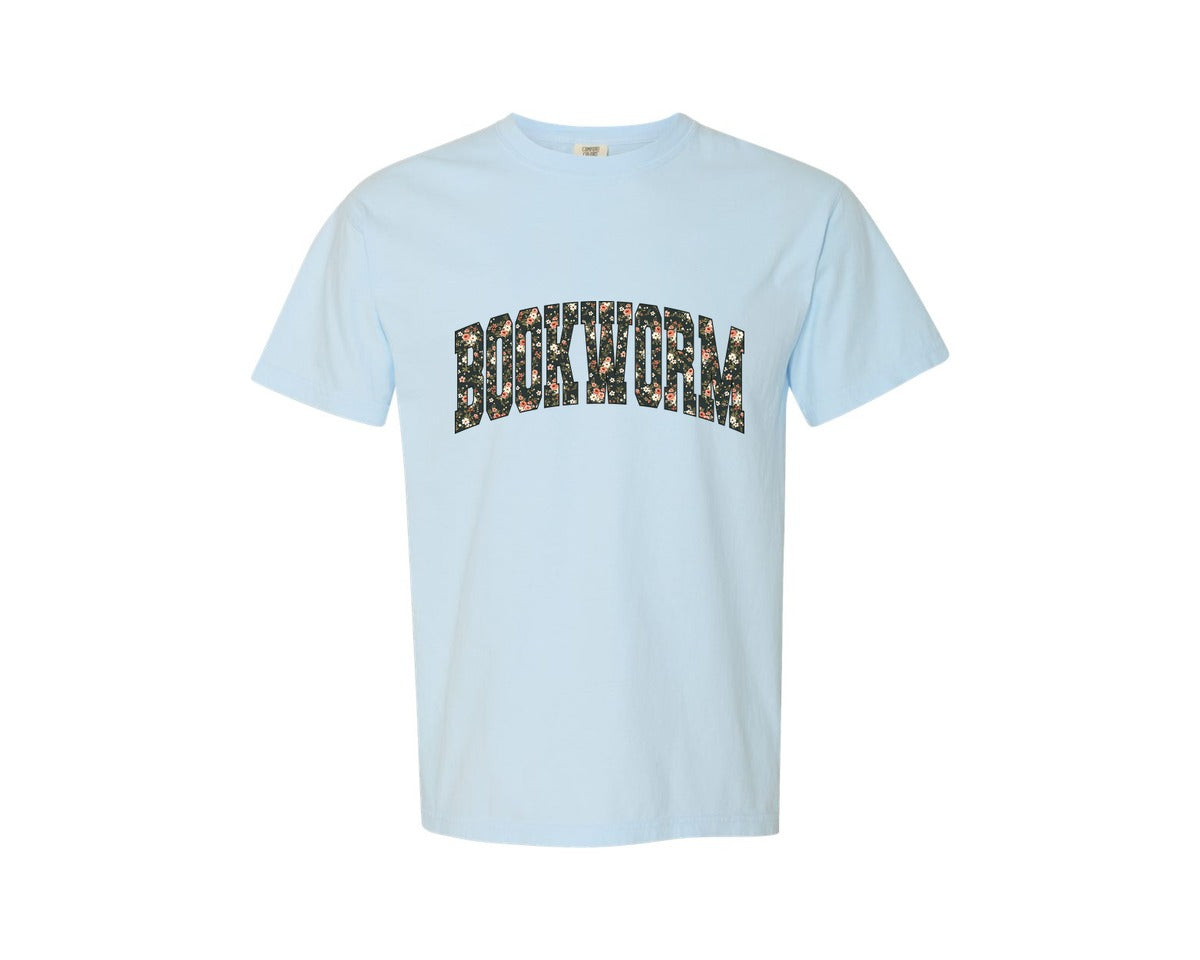 brand:Comfort Colors|color:Chambray|Floral Bookworm Bookish Book Lover Graphic T-Shirt