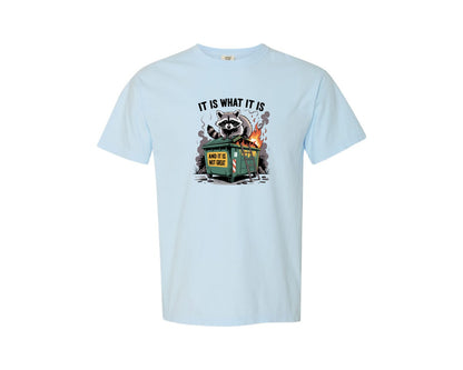 brand:Comfort Colors|color:Chambray|Raccoon Dumpster Fire Meme Graphic T-Shirt