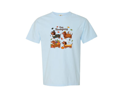 brand:Comfort Colors|color:Chambray|Thanksgiving Dachshund Gobble Graphic T-Shirt