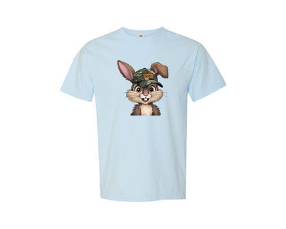 brand:Comfort Colors|color:Chambray|Camo Easter Bunny Boy Bunny Cap Graphic T-Shirt