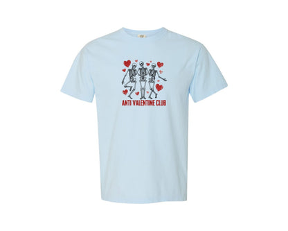 brand:Comfort Colors|color:Chambray|Funny Skeleton Anti Valentine Design Graphic T-Shirt