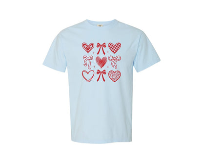 brand:Comfort Colors|color:Chambray|Valentine Heart Bow Graphic T-Shirt