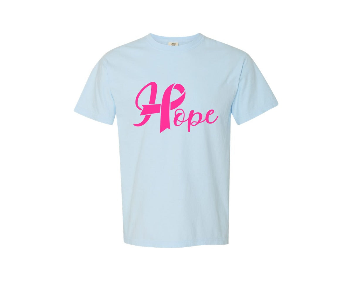 brand:Comfort Colors|color:Chambray|Hope Breast Cancer Awareness Ribbon 2 Graphic T-Shirt