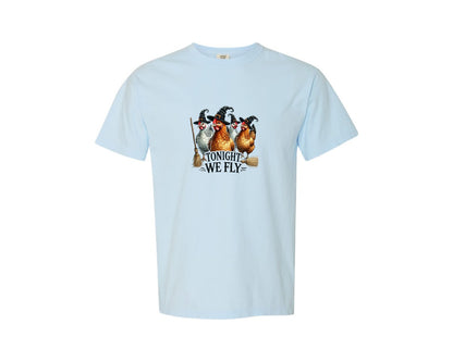 brand:Comfort Colors|color:Chambray|Funny Halloween Chickens Tonight We Graphic T-Shirt