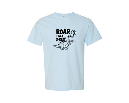 brand:Comfort Colors|color:Chambray|3 Rex Dinosaur Birthday Graphic T-Shirt