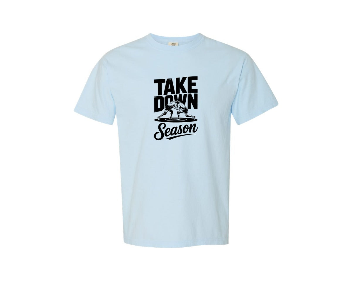 brand:Comfort Colors|color:Chambray|Take Down Season Vintage Wresting Shirt Graphic T-Shirt