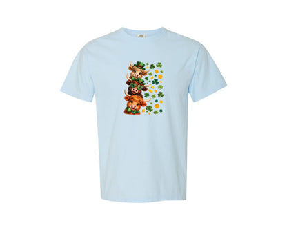 brand:Comfort Colors|color:Chambray|St Patricks Day Highland Cow 65 Graphic T-Shirt