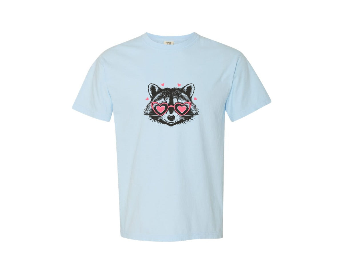 brand:Comfort Colors|color:Chambray|Funny Raccoons Valentines Day Graphic T-Shirt