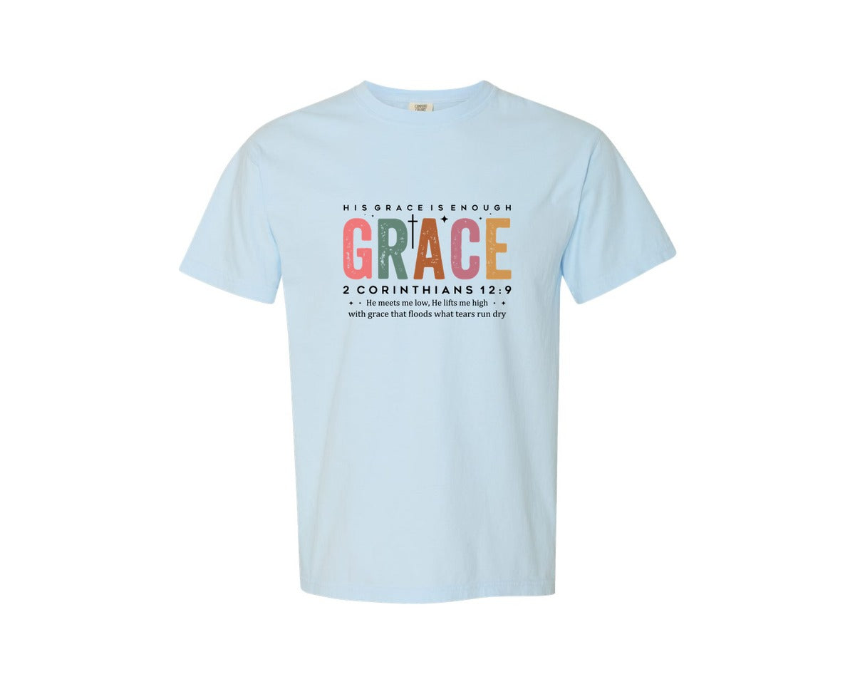 brand:Comfort Colors|color:Chambray|Grace Christian Bible Verse 5 Graphic T-Shirt
