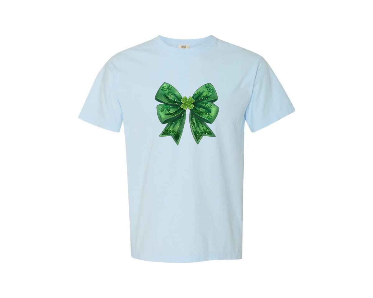 brand:Comfort Colors|color:Chambray|Green Bow Coquette St Patricks Day Graphic T-Shirt