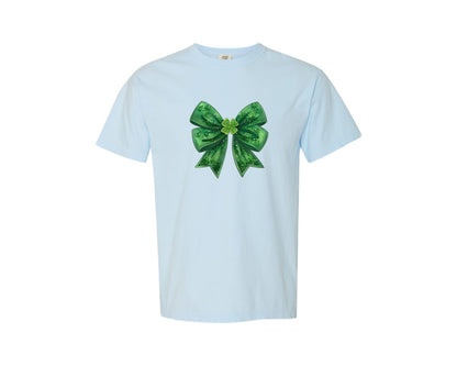 brand:Comfort Colors|color:Chambray|Green Bow Coquette St Patricks Day Graphic T-Shirt