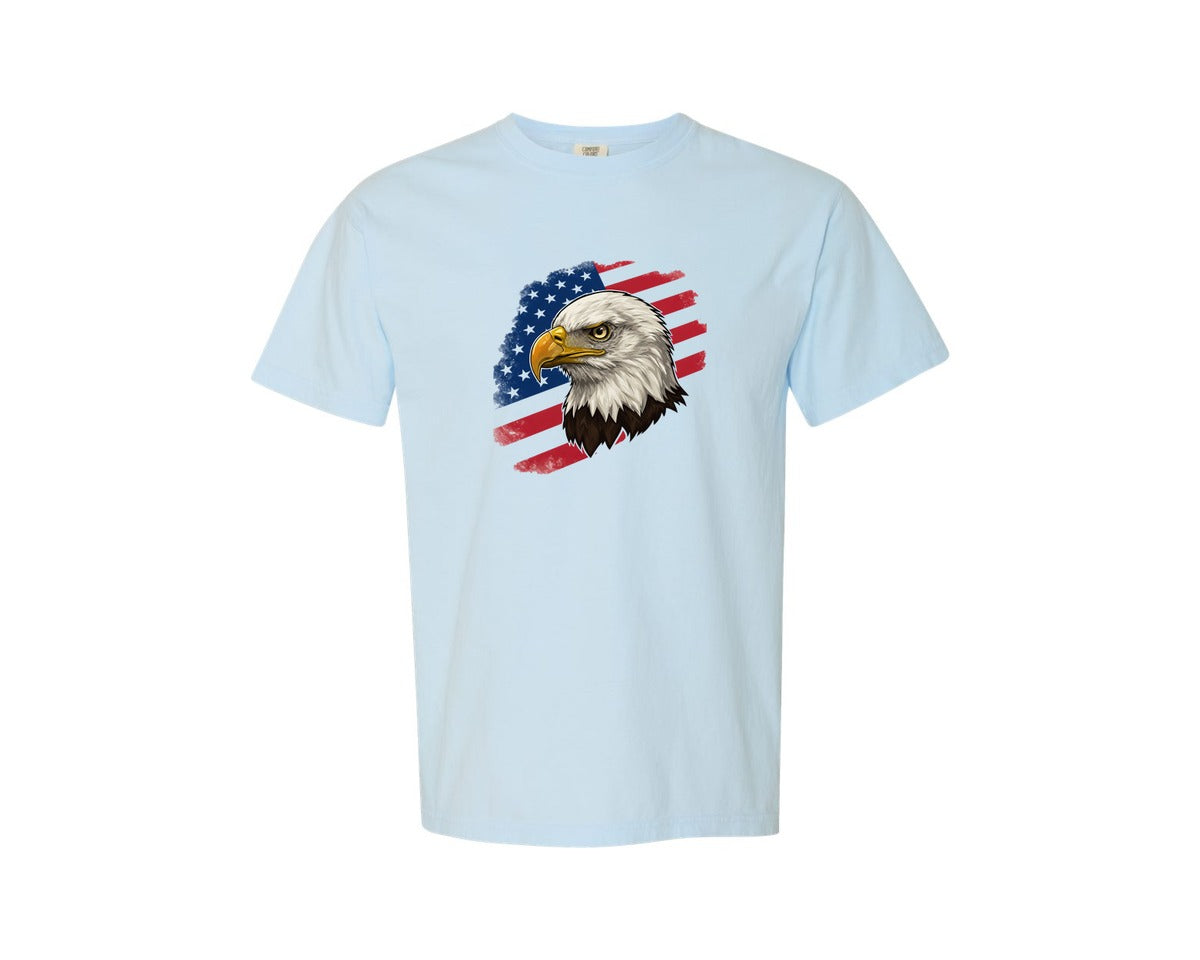 brand:Comfort Colors|color:Chambray|American Eagle With Flag Patriotic Graphic T-Shirt
