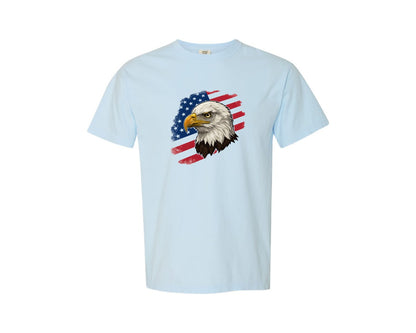 brand:Comfort Colors|color:Chambray|American Eagle With Flag Patriotic Graphic T-Shirt
