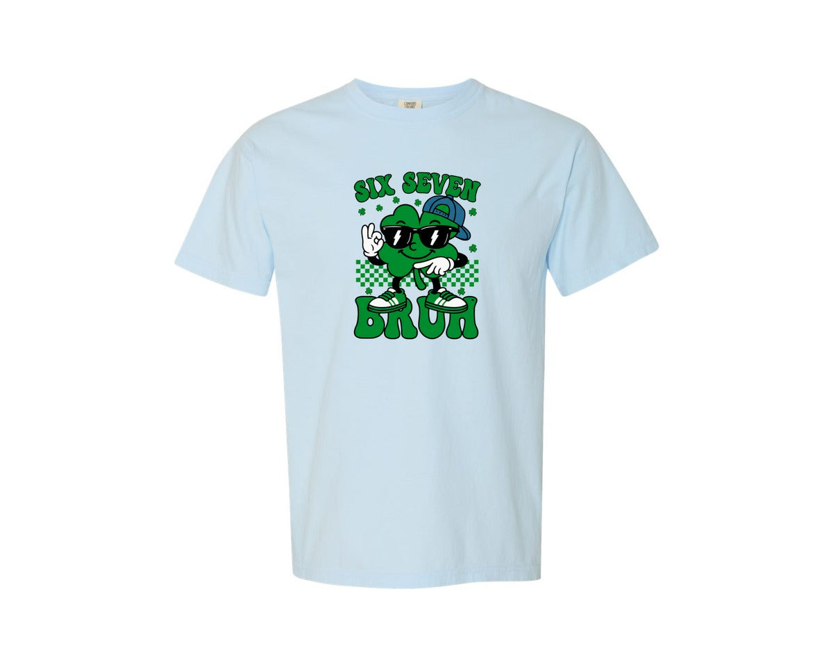 brand:Comfort Colors|color:Chambray|67 Bruh Viral Shamrock Meme Funny Graphic T-Shirt