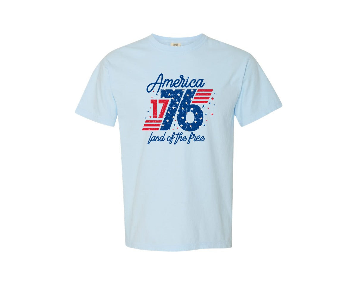 brand:Comfort Colors|color:Chambray|4Th Of Julyamerica Land Of The Free 2 Graphic T-Shirt