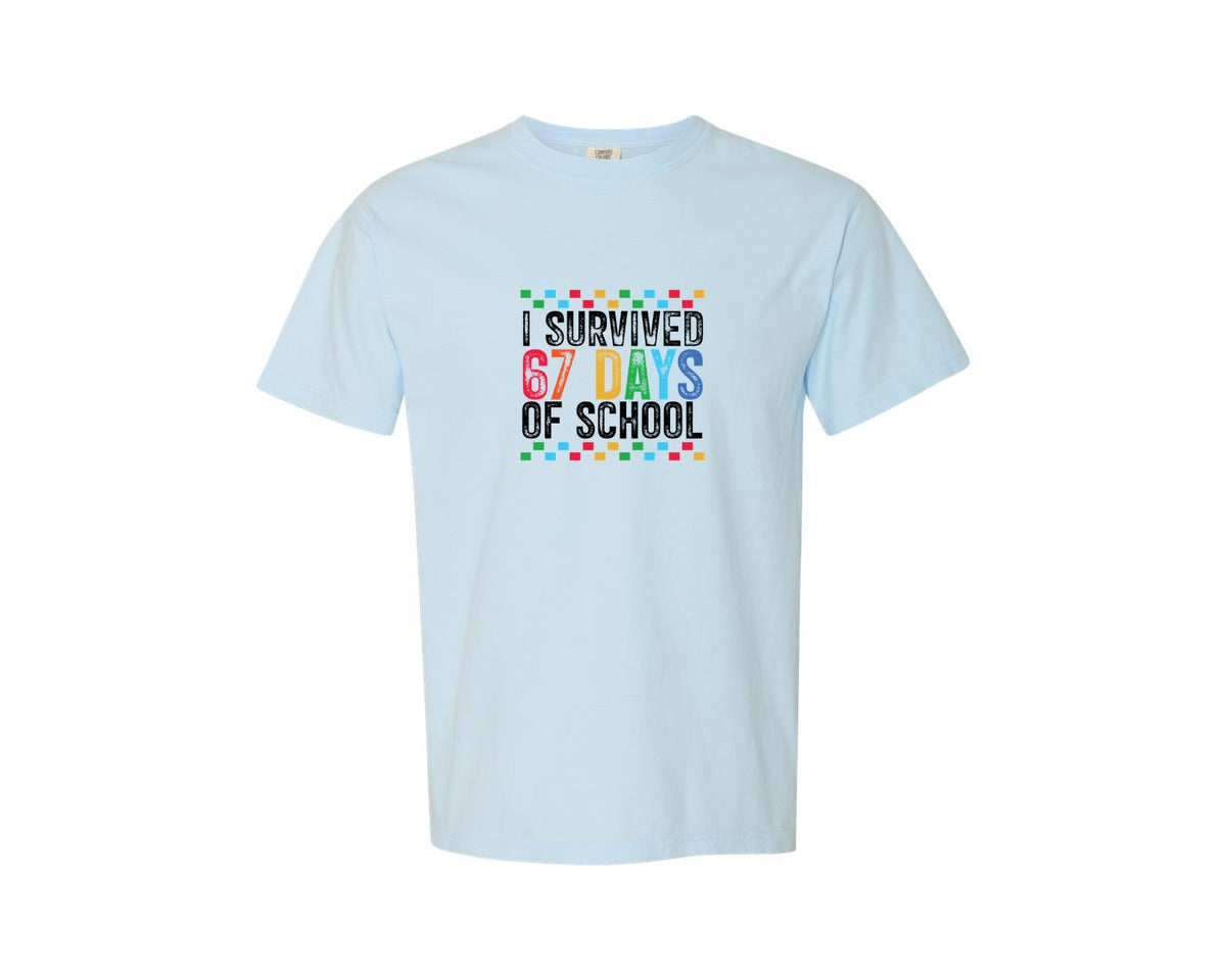 brand:Comfort Colors|color:Chambray|I Survived 67 Days Of School 19 Graphic T-Shirt