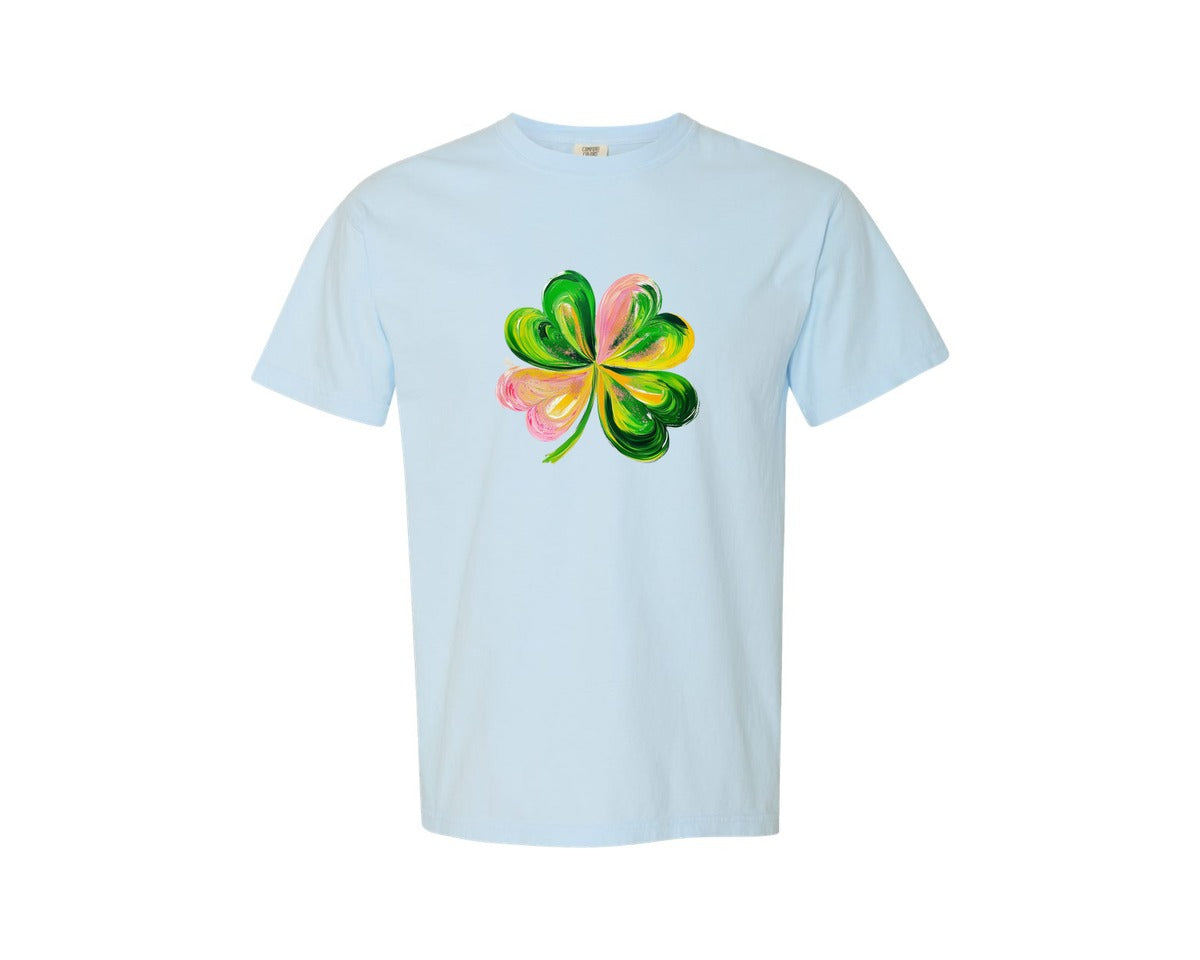brand:Comfort Colors|color:Chambray|Brushstroke Shamrock Graphic T-Shirt