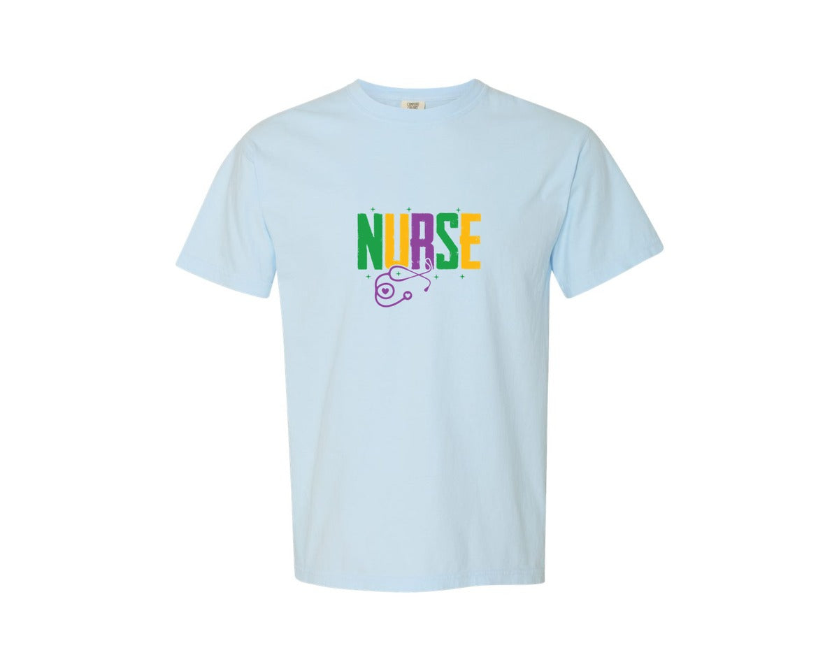 brand:Comfort Colors|color:Chambray|Nurse Mardi Gras Mardi Gras Nurse Graphic T-Shirt