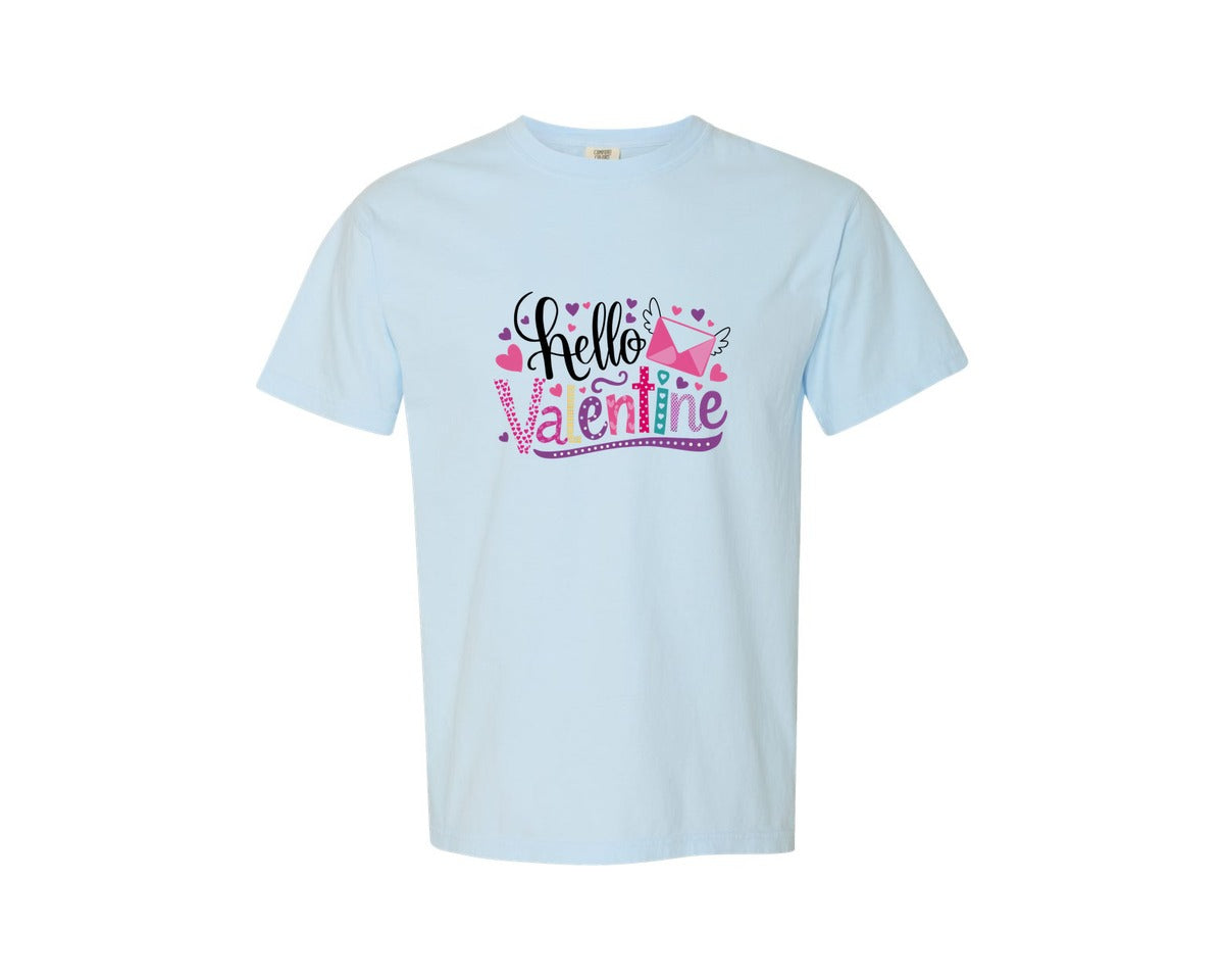 brand:Comfort Colors|color:Chambray|Hello Valentine Design 4 Graphic T-Shirt