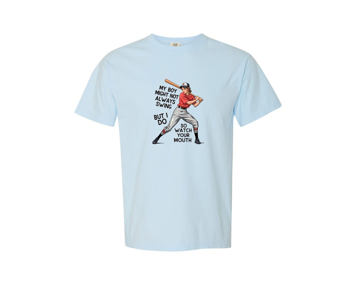 brand:Comfort Colors|color:Chambray|Baseball Mom Funny Softball 3 Graphic T-Shirt