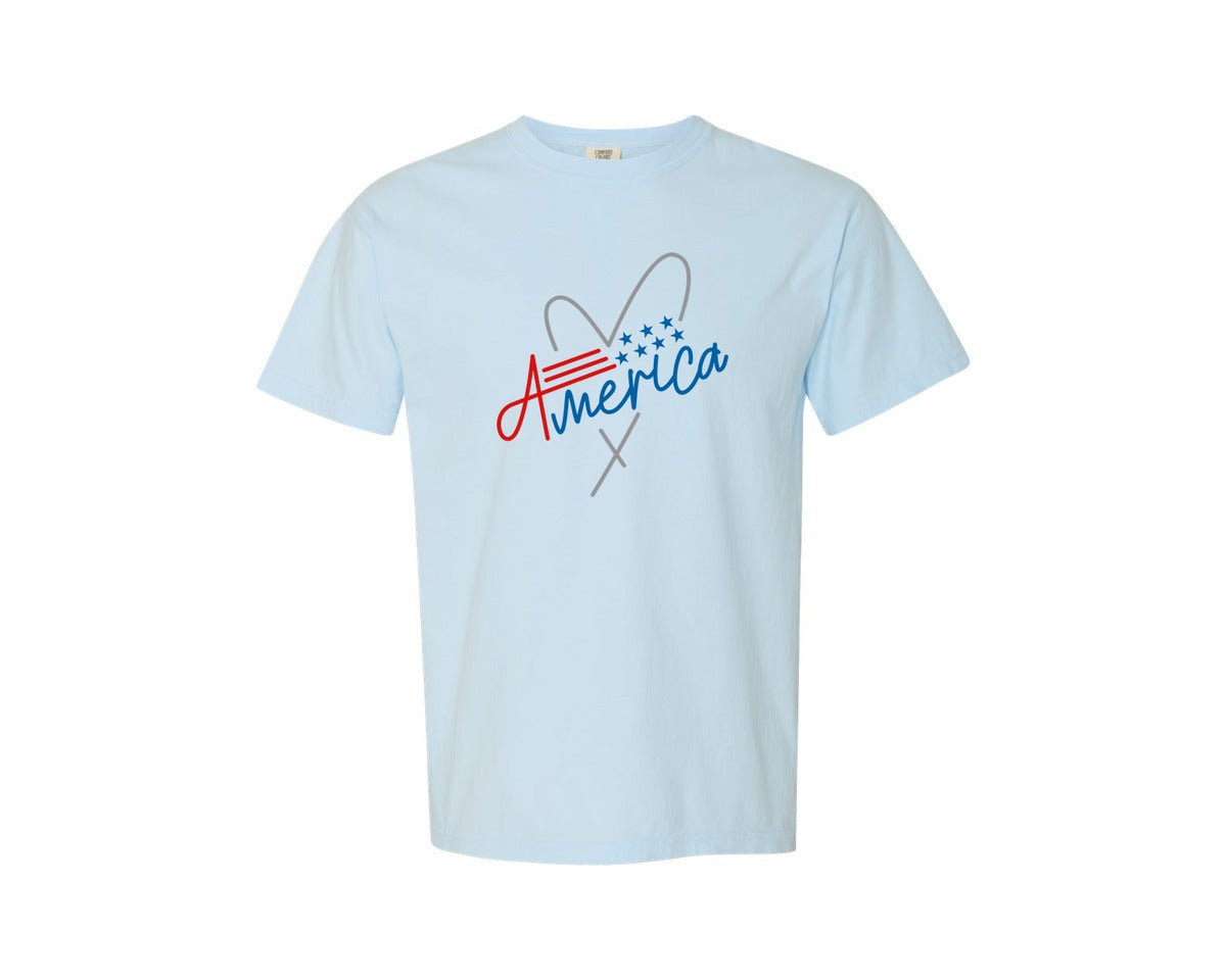 brand:Comfort Colors|color:Chambray|America 4Th Of July Graphic T-Shirt