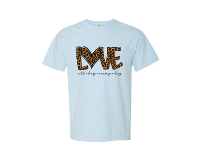 brand:Comfort Colors|color:Chambray|Love Leopard Valentine Graphic T-Shirt