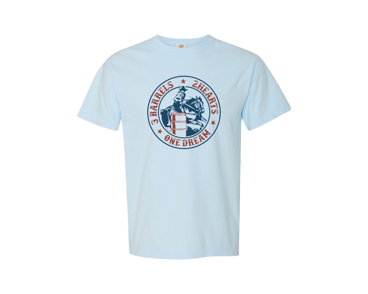 brand:Comfort Colors|color:Chambray|3 Barrels 2 Hearts 1 Dream Rodeosvg Graphic T-Shirt