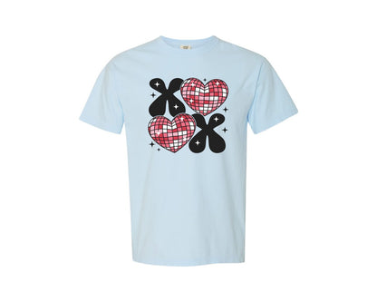 brand:Comfort Colors|color:Chambray|Disco Heart Bow Valentine Graphic T-Shirt