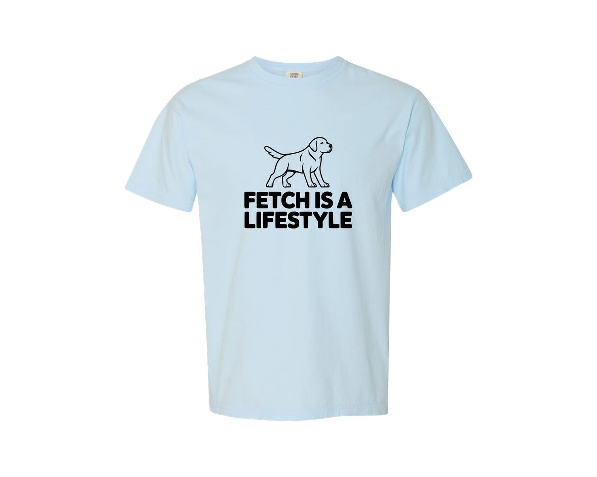 brand:Comfort Colors|color:Chambray|Fetch Is A Lifestyle Labrador Retriever Graphic T-Shirt